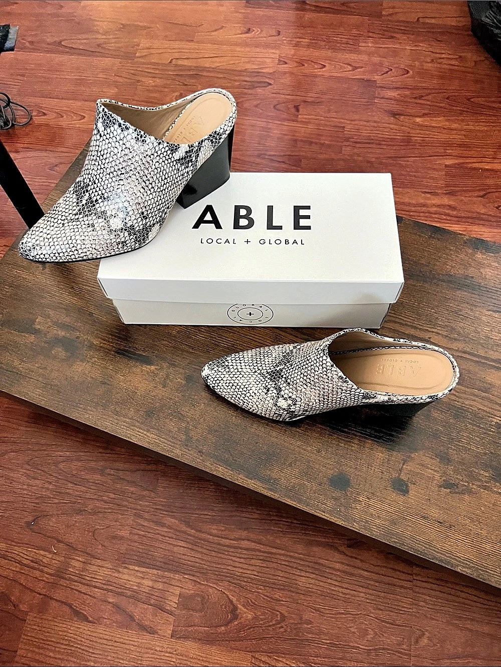 ABLE Rojas Mule Snakeskin Pointed-Toe Mules US 8.5 M